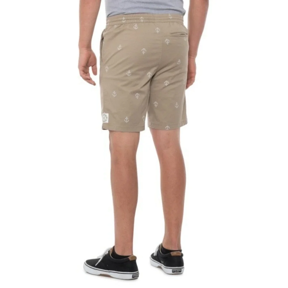 Hurley Twill Shorts Mens Large Island Fossil Anchor Elastic Waist Shorts New